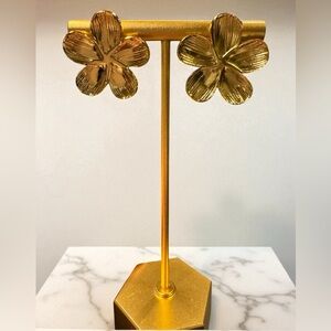 Stainless Steel Gold-Tone Flower Earrings